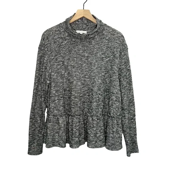 Anthropologie Eri + Ali Tiered Mock Neck Bronte Sweater in Marled Gray/Black L - Picture 1 of 6